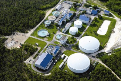 An aerial photo of the Florida Keys Aqueduct Authority’s pumping station in Florida City. The Reverse Osmosis plant is at the bottom of the photo.