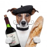 french doggie with wine and baguette